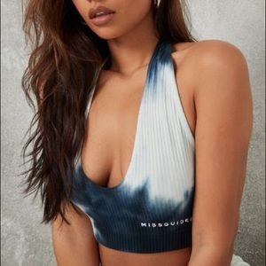 NAVY TIE DYE MISSGUIDED RIB HALTER BRALETTE